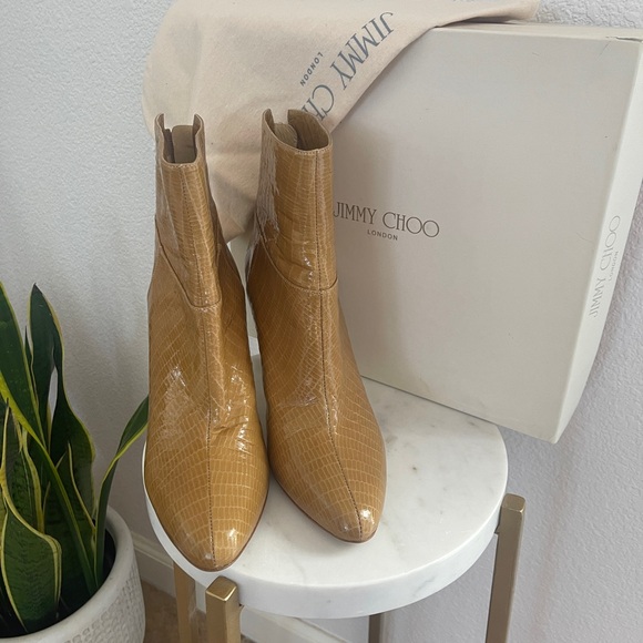NWB Jimmy Choo booties lizard patten leather. 3.5 inch heel.
